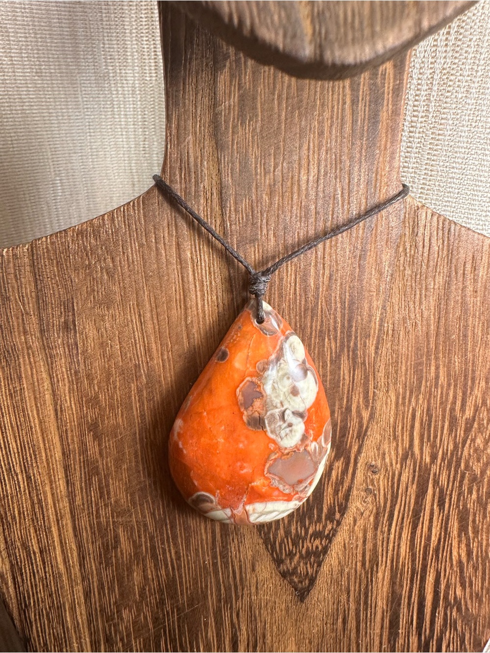 Minimalist Money Agate Pendant Necklace on Thin Brown Rope